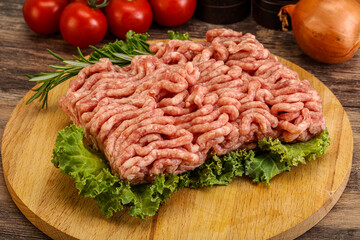 Raw pork minced meat over board