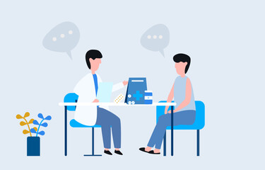 The patient with a doctor in the clinic medical office. Medical advice, doctor supervision.