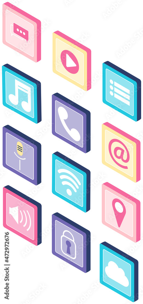 Poster icons of mobile application. programming, software development, apps for electonic devices concept. 