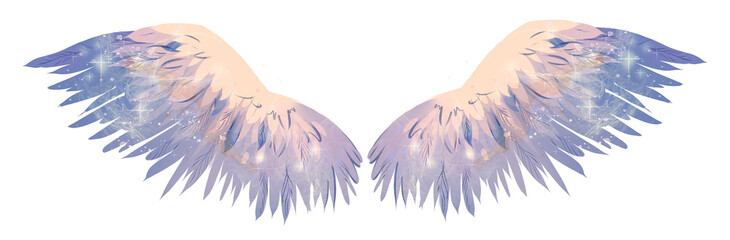 Beautiful magic light purple angel wings in watercolor style
