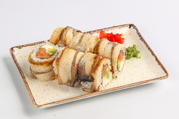 Japanese traditional roll with salmon and eel
