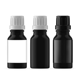 15 ml Black UV Glass Essential Oil Dropper Bottles. Isolated
