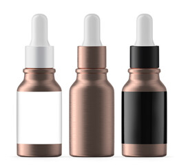 15 ml Rose Gold Glass Dropper Bottles. Isolated