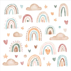 Fototapete Boho-Tiere Vector watercolor set of cute boho rainbows and clouds