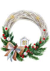 christmas wreath with bells and decorations