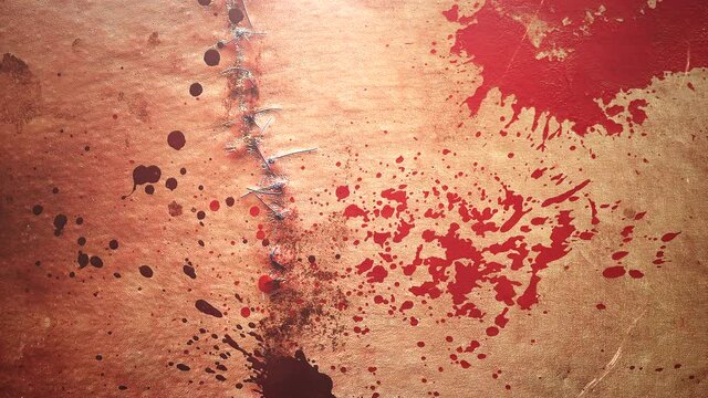Red blood and spots on skin texture, motion horror, mystical and Halloween style background