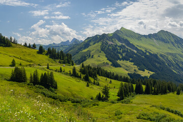 Fototapeta premium Typical alpine landscape in early summer near Damuls, Vorarlberg, Austria