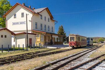 Fototapeta na wymiar Narrow gauge railway Jindrichuv Hradec to Nova Bystrice, station Nova Bystrice, Czech Republic