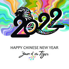 Chinese Year of the Black Water Tiger. 2022. Happy New Year! Bright multicolored illustration for calendar, web banner, other. Vector template.
