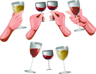 vector illustration, glass of wine in hand, beverage, alcohol, celebration, booze
