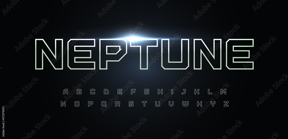 Aufkleber space font alphabet letters. outline linear contour typography. techno digital characters with elect