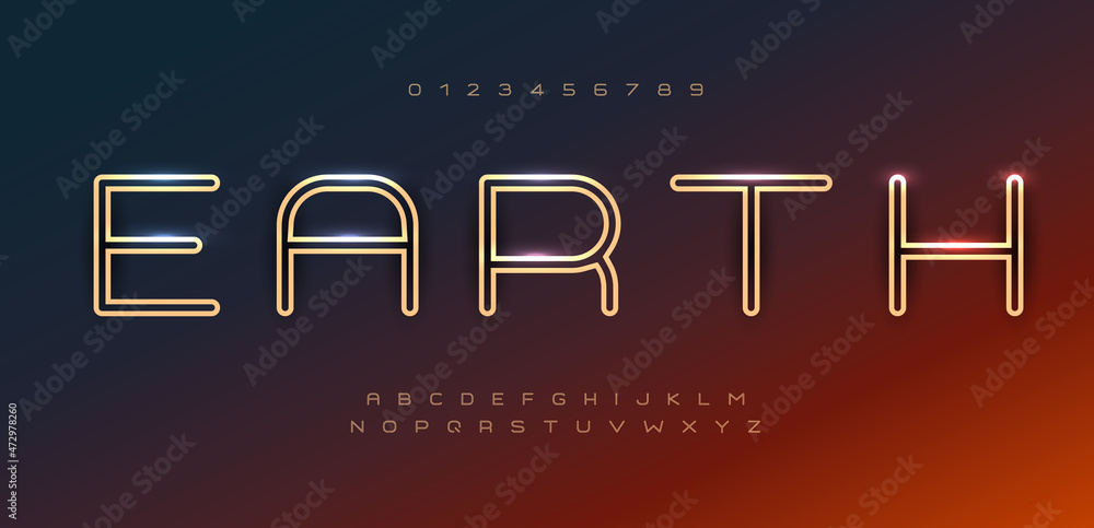 Aufkleber space font alphabet letters. outline linear contour typography. techno digital characters with elect
