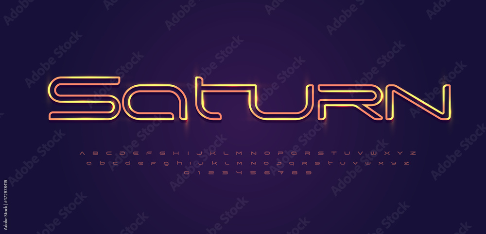 Aufkleber space font alphabet letters. outline linear contour typography. techno digital characters with elect