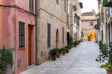 Obraz na płótnie Canvas Street view with old buildings in Spain, Balear Islands