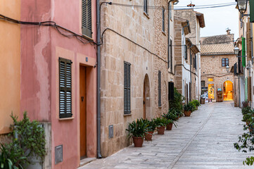 Fototapeta na wymiar Street view with old buildings in Spain, Balear Islands