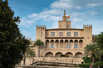 Fototapeta premium Cathedral view with old buildings during day in Spain, Balear Islands, Mallorca