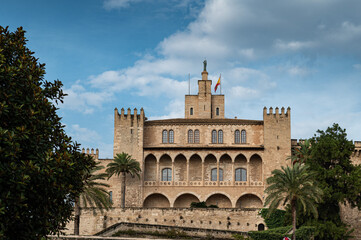 Fototapeta premium Cathedral view with old buildings during day in Spain, Balear Islands, Mallorca