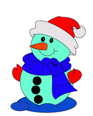 Cute snowman in a Christmas hat. Vector illustration
