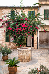 Old town with roses and sandstone walls