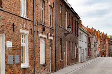Medieval town with old buildings and stones in late autumn in Belgium, Bruges, Brugge