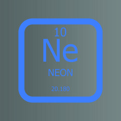 Neon Ne Chemical Element vector illustration diagram, with atomic number and mass. Simple flat dark gradient design for education, lab, science class.