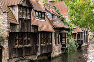 Medieval town with old buildings and stones in late autumn in Belgium, Bruges, Brugge