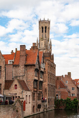 Fototapeta na wymiar Medieval town with old buildings and stones in late autumn in Belgium, Bruges, Brugge