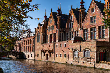 Medieval town with old buildings and stones in late autumn in Belgium, Bruges, Brugge