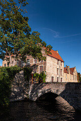 Medieval town with old buildings and stones in late autumn in Belgium, Bruges, Brugge