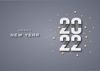 Fototapeta na wymiar Happy New Year 2022. Original Christmas greetings with silvery futuristic 3D text.