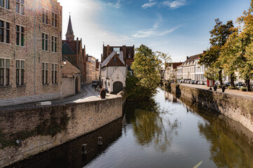 Medieval town with old buildings and stones in late autumn in Belgium, Bruges, Brugge