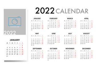 Calendar planner for 2022 Week Starts Monday. Simple Vector Template