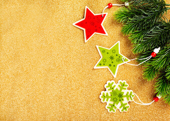 Christmas decoration on gold background. christmas background