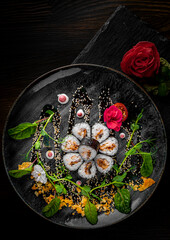 fish sushi roll in plate top