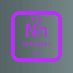 Nihonium Nh Chemical Element vector illustration diagram, with atomic number and mass. Simple flat dark gradient design for education, lab, science class.