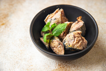 canned mackerel fish seafood meal snack on the table copy space food background rustic top view keto or paleo diet  pescetarian diet