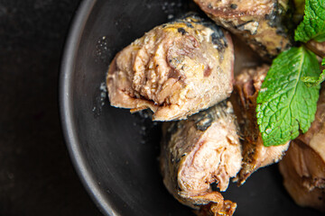 canned mackerel fish seafood meal snack on the table copy space food background rustic top view keto or paleo diet  pescetarian diet