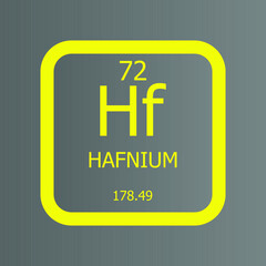 Hafnium Hf Chemical Element vector illustration diagram, with atomic number and mass. Simple flat dark gradient design for education, lab, science class.