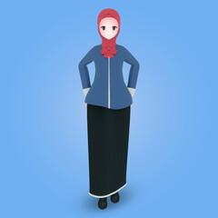 Young muslim girl with pose angry 3d character illustration