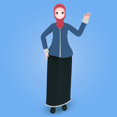Young muslim girl with greeting pose 3d character illustration