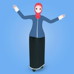 Young muslim girl with pose 3d character illustration