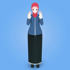 Young muslim girl with pose prey 3d character illustration