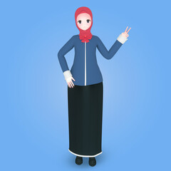 Young muslim girl with stylish pose 3d character illustration