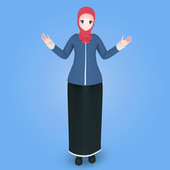 Young muslim girl with pose dont know 3d character illustration