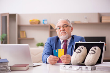 Fototapeta premium Old male employee in remuneration concept at home