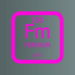Fermium Fm Chemical Element vector illustration diagram, with atomic number and mass. Simple flat dark gradient design for education, lab, science class.