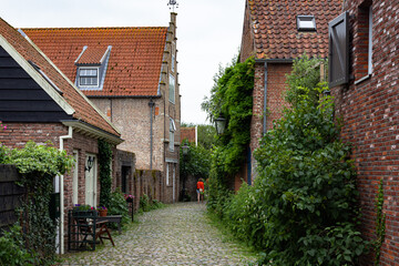Fototapeta na wymiar Old town with medieval buildings in Zeeland, Netherlands