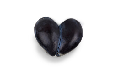 Double plum in heart shape in a white background. Anomaly concept