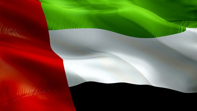 Emirates flag video. National 3d UAE Flag Slow Motion video. United Arab Emirates tourism Flag Blowing Close Up. UAE Flags Motion Loop HD resolution Background Closeup 1080p Full HD video flags waving