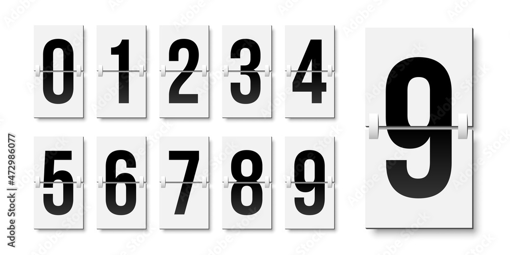 Poster flip board style numbers vector illustration. airport terminal, arrival board with numbers template.